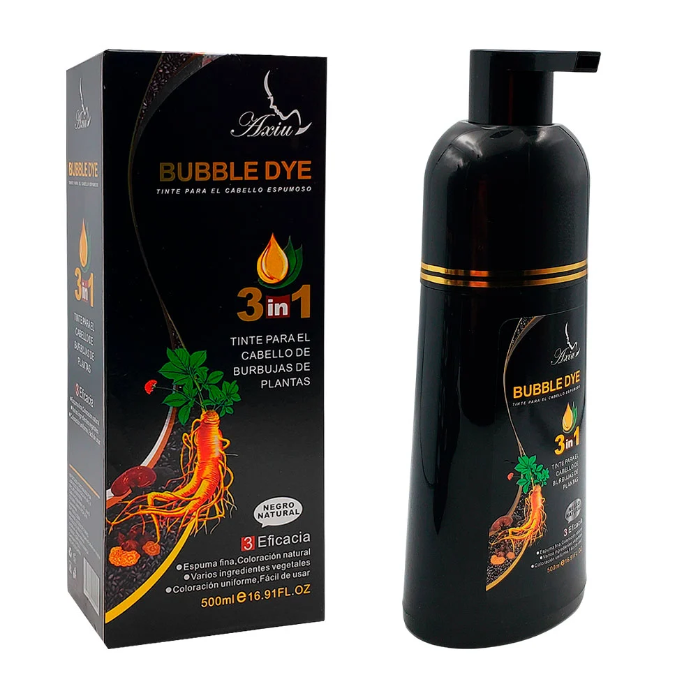 Shampoo axiu 3 en 1 con tinte y extracto natural de jengibre, 500ml, tono negro