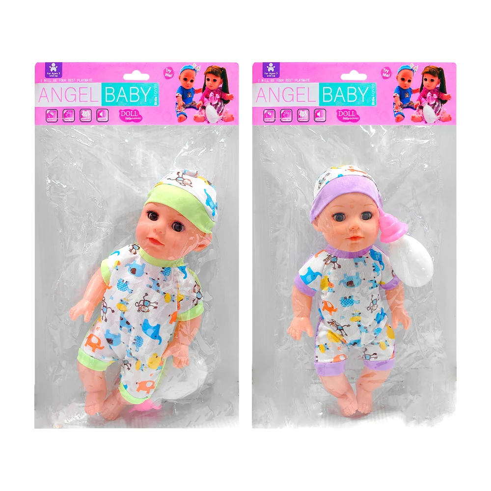 Muñeco bebé angel baby con ropita, gorro, ojos movibles y biberón / gz115-a