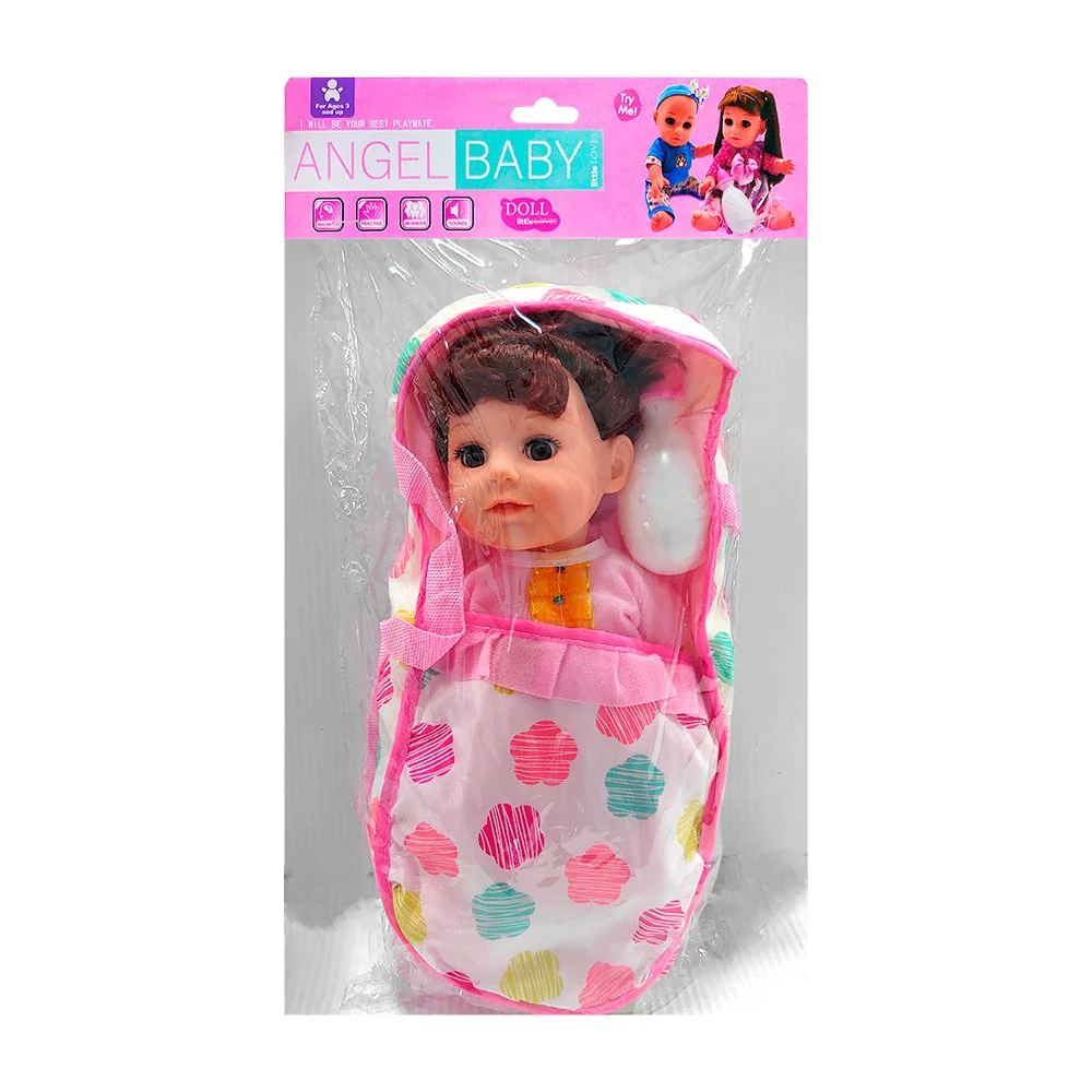 Muñeca bebé angel baby con portabebé, biberón y bacinica / gz115-d