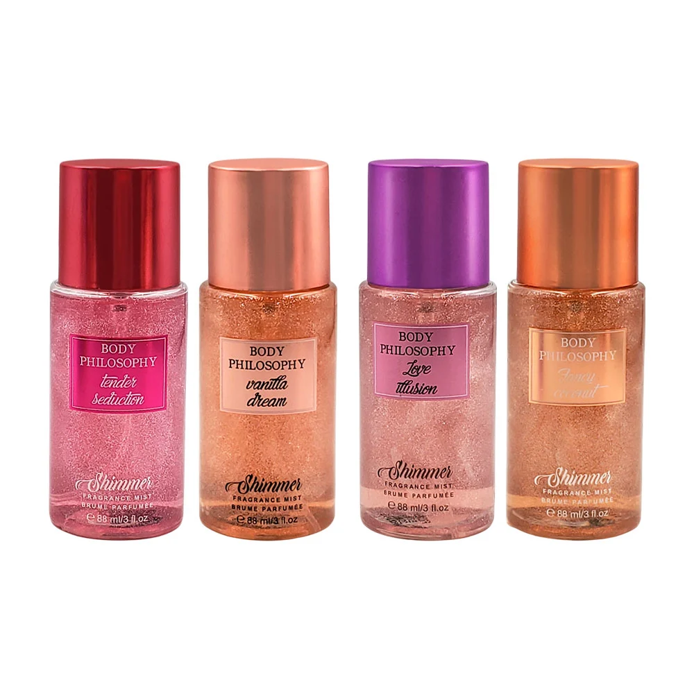 Perfume fragancia con glitter body philosophy para dama 88ml, variedad de aromas