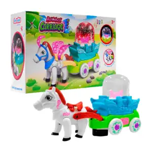 Carruaje / coche de juguete con figura de pony con cuerno y alas, esf…