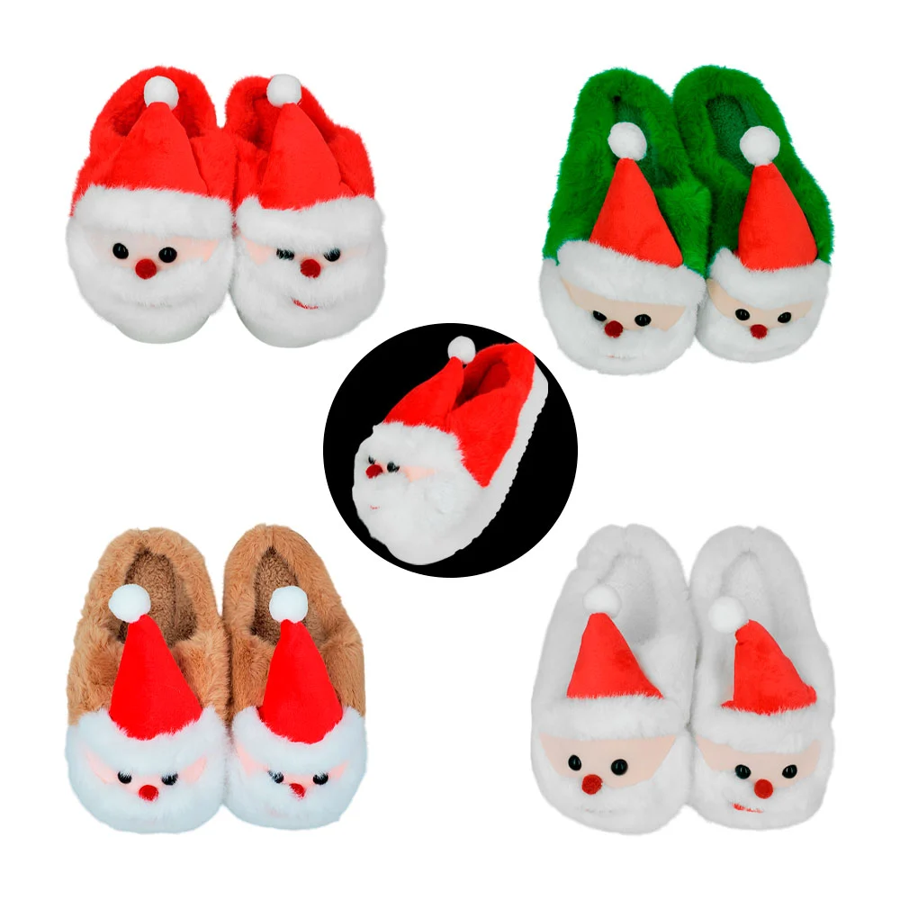 Pantuflas con diseño de santa claus afelpado con suela alta, color surtido