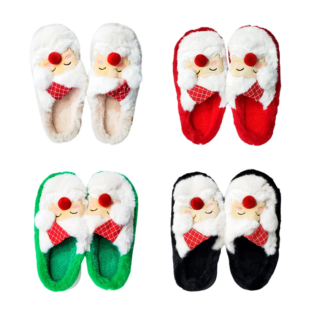 Pantuflas navideñas de suela ancha y diseño de santa claus, varios colores