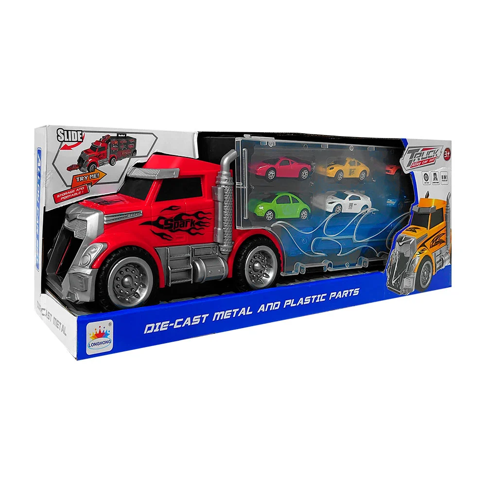 Tráiler de juguete con contenedor y lan...