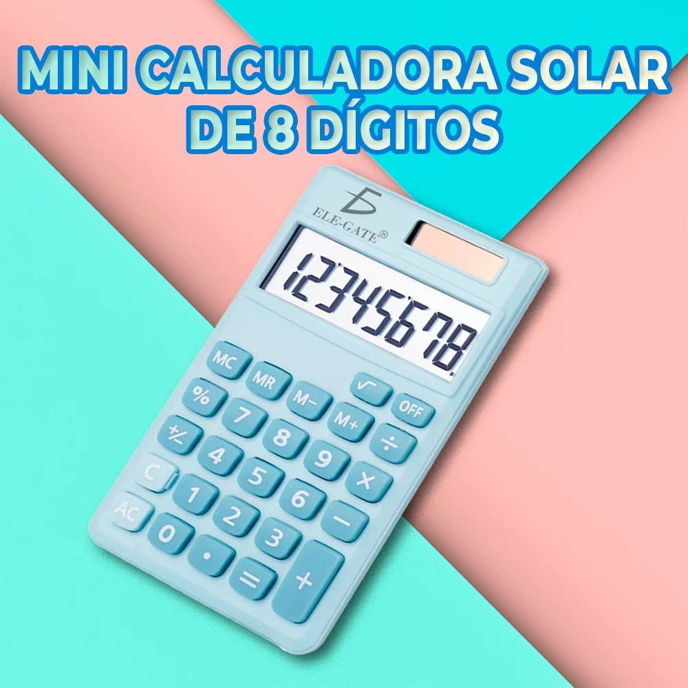 Mini calculadora escolar de 8 dígitos con función de energía solar, variedad de colores