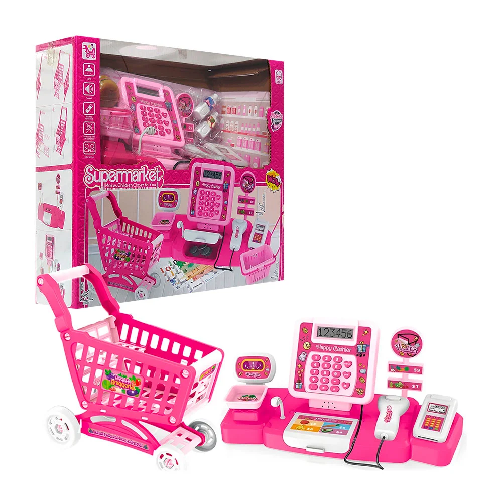Juguetes de super mercado, caja registradora, alimentos y accesorios varios