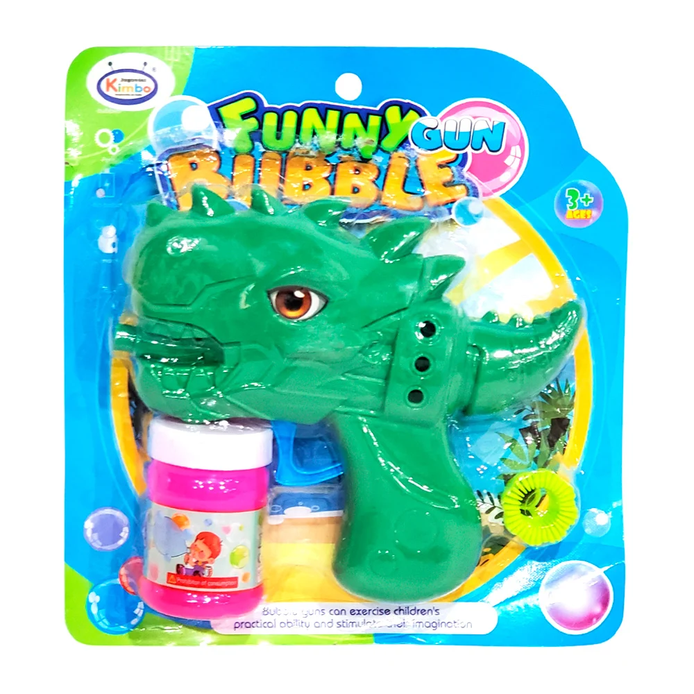 Pistola automática lanza burbujas con diseño de dinosaurio + bote de jabón