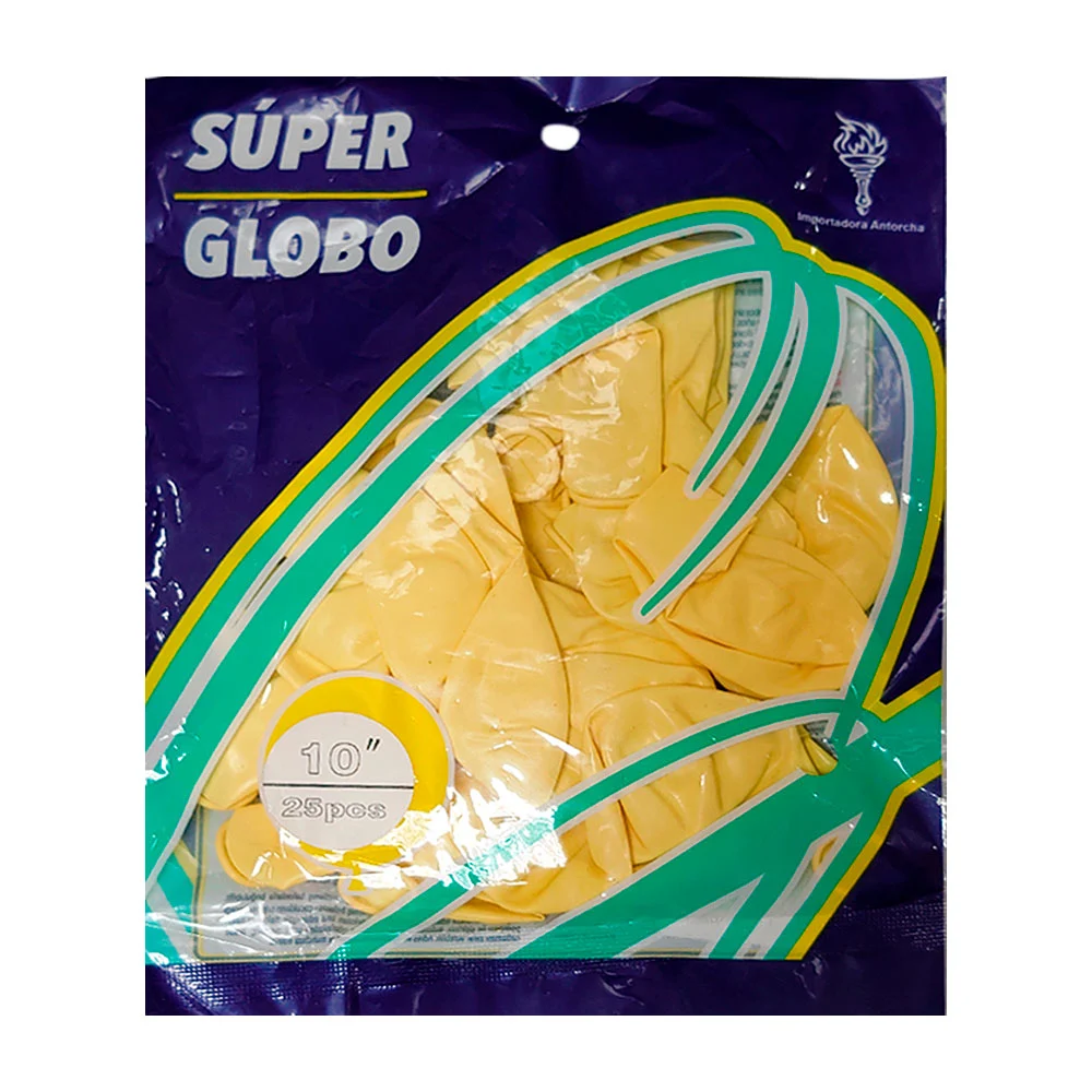 Paquete con 25 globos de látex, 10 pulgadas en color amarillo / súper globo
