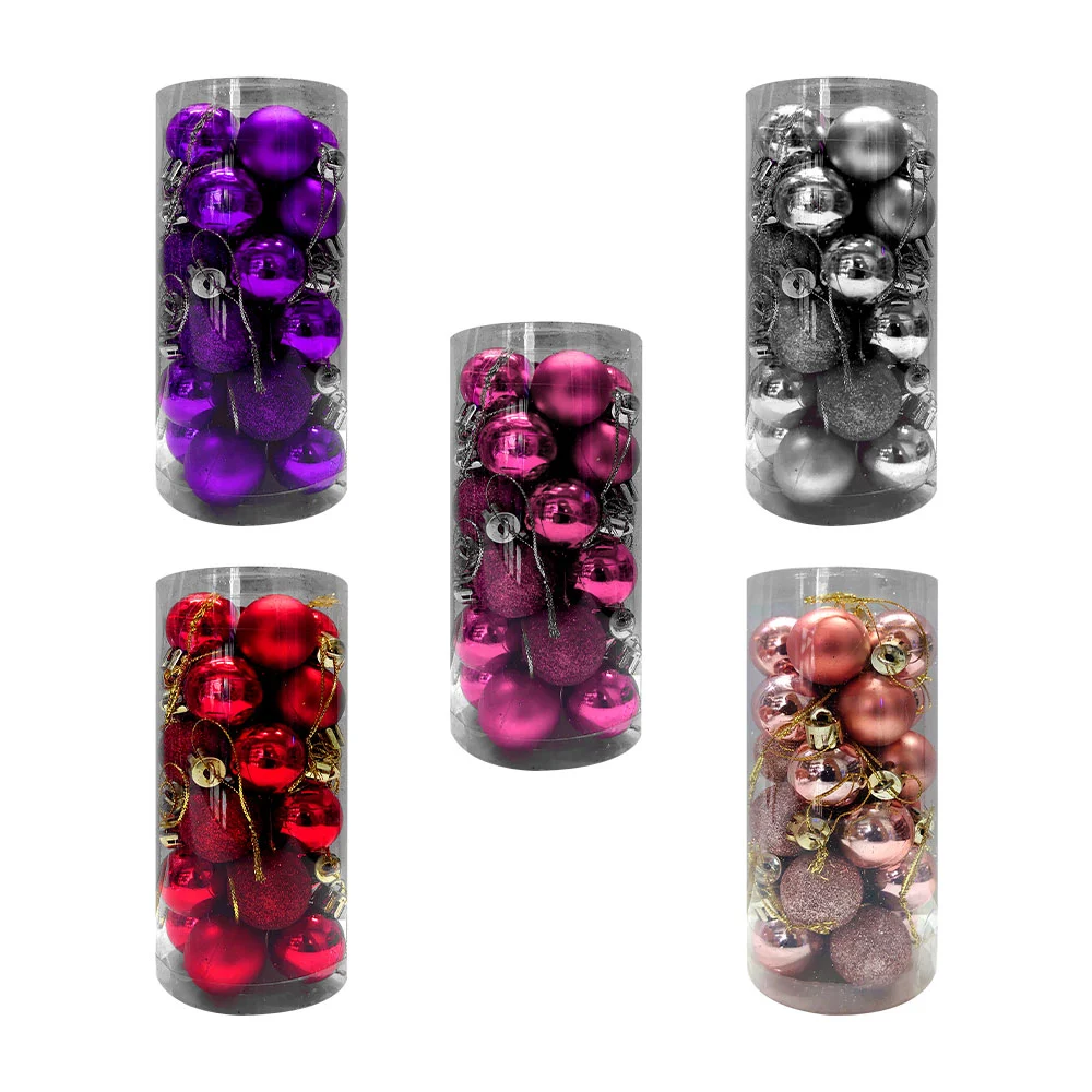 Bote con 24 mini esferas navideñas de 2.5cm, variedad de colores / j4107