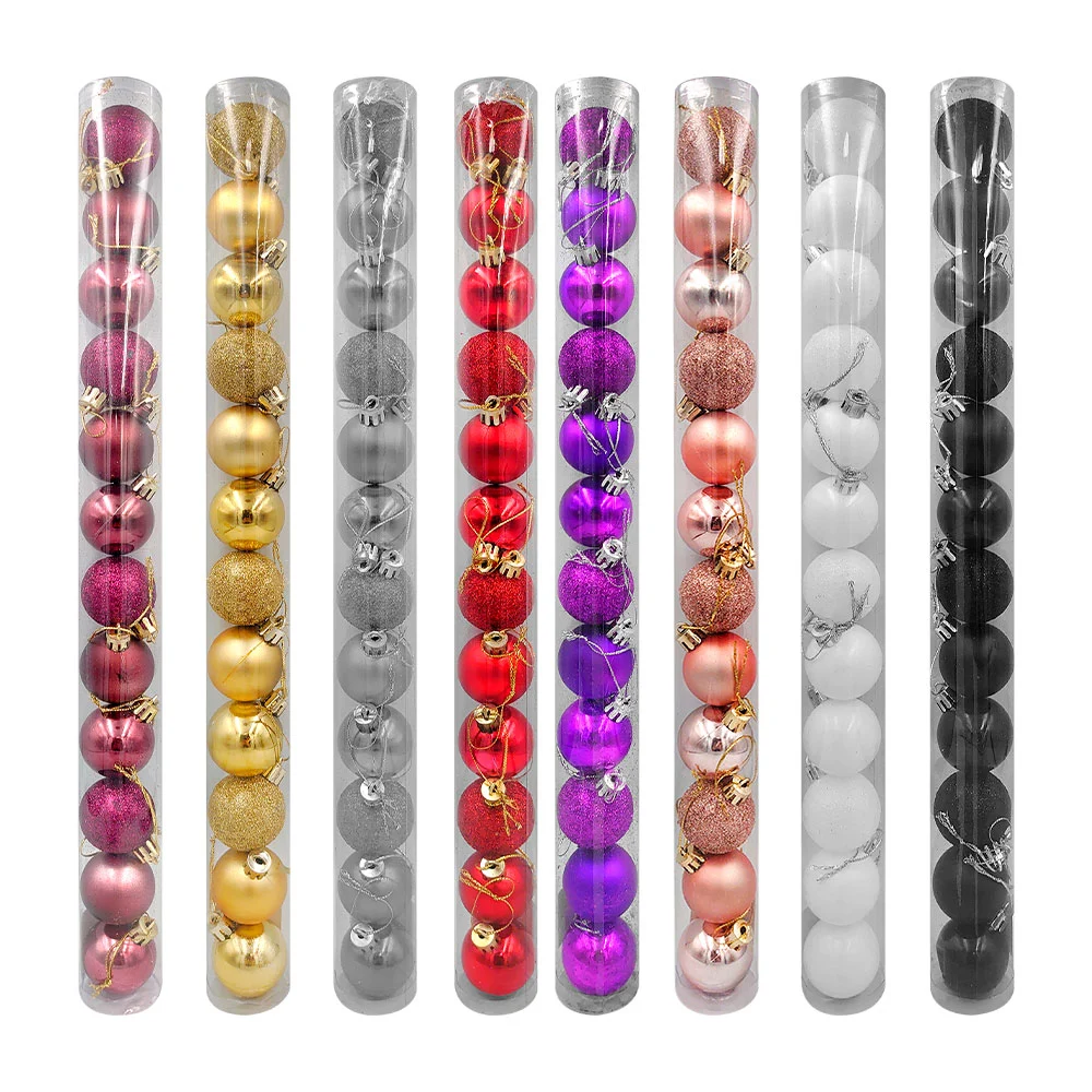 Tubo con 12 mini esferas navideñas de 3.5cm, variedad de colores / j4109