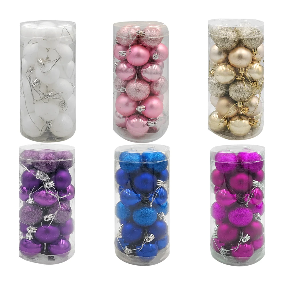 Bote con 24 mini esferas navideñas de 3.5cm, variedad de colores / j4110