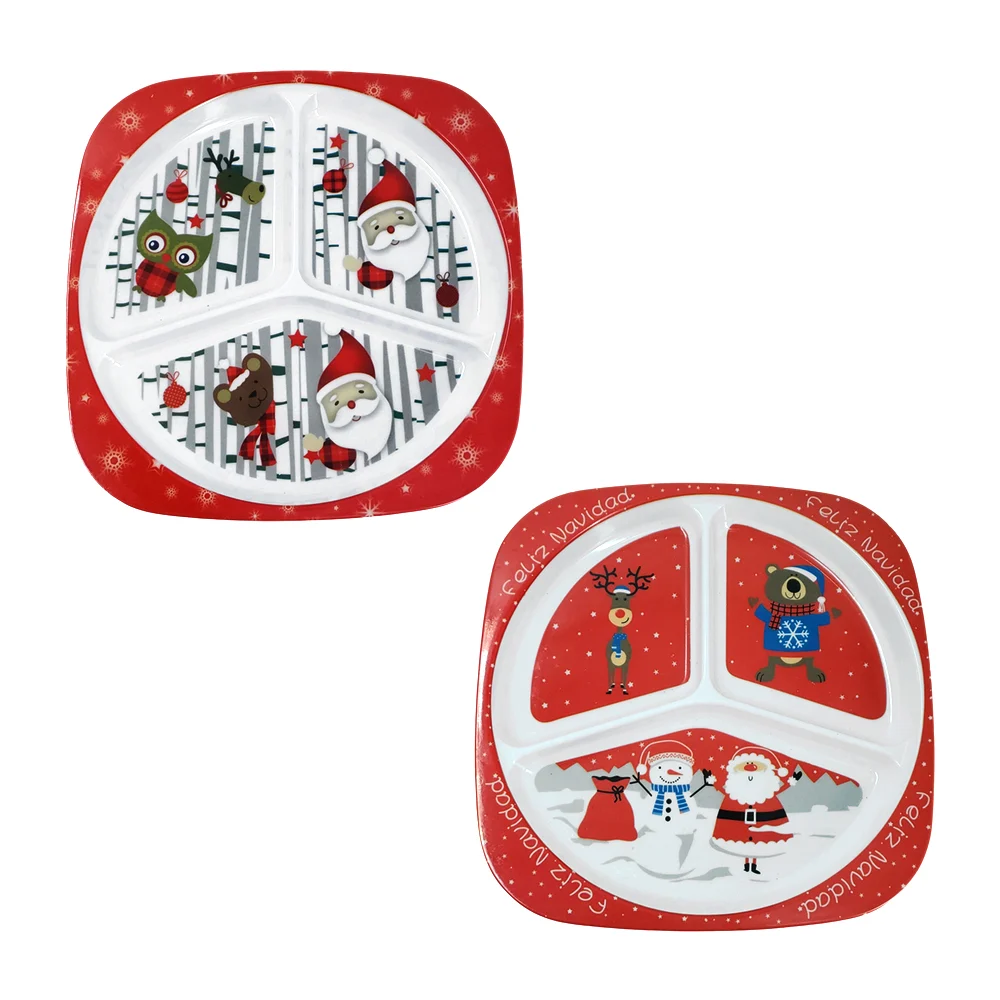 Plato de melamina con 3 divisiones y estampado navideño, varios modelos / j5186
