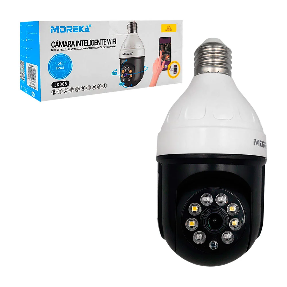 Cámara moreka tipo foco wifi multiángulo con sensor de movimiento y sonido