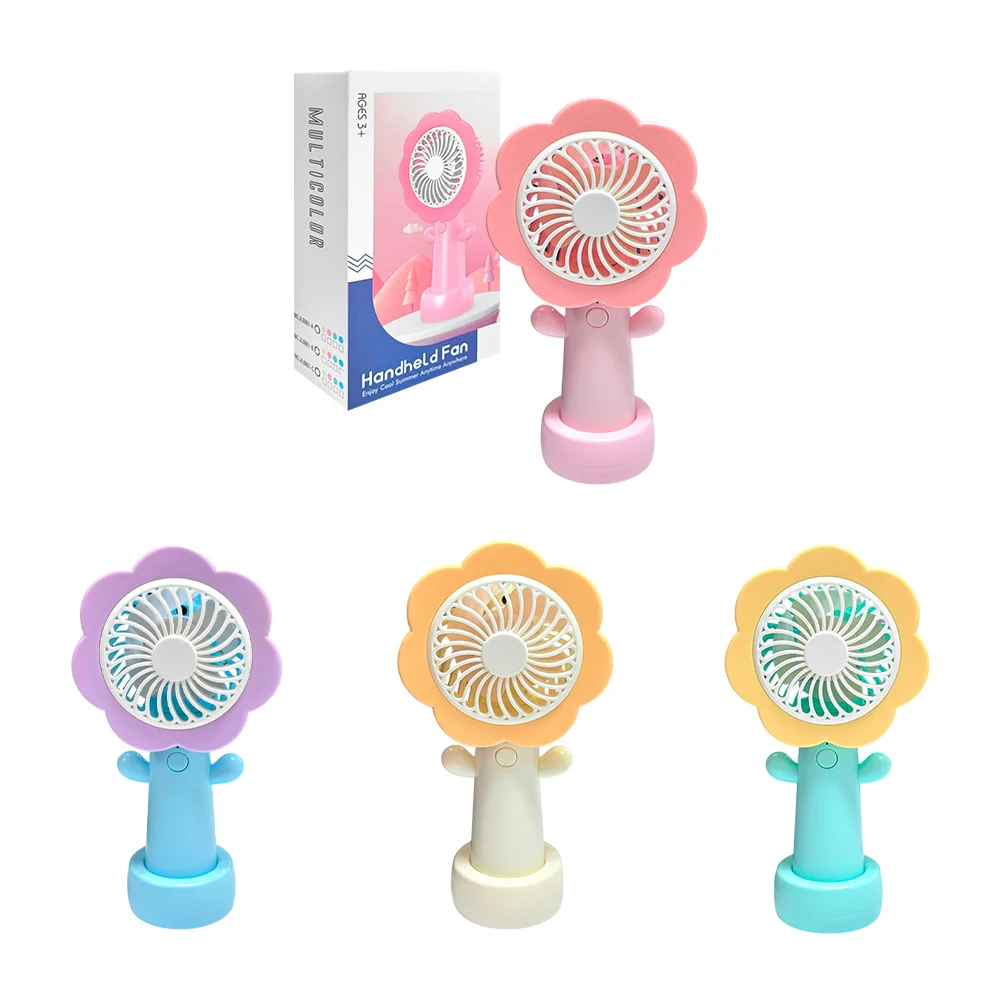 Mini ventilador de mano recargable con forma de flor y base, variedad de colores / handheld fan / jl8861-b