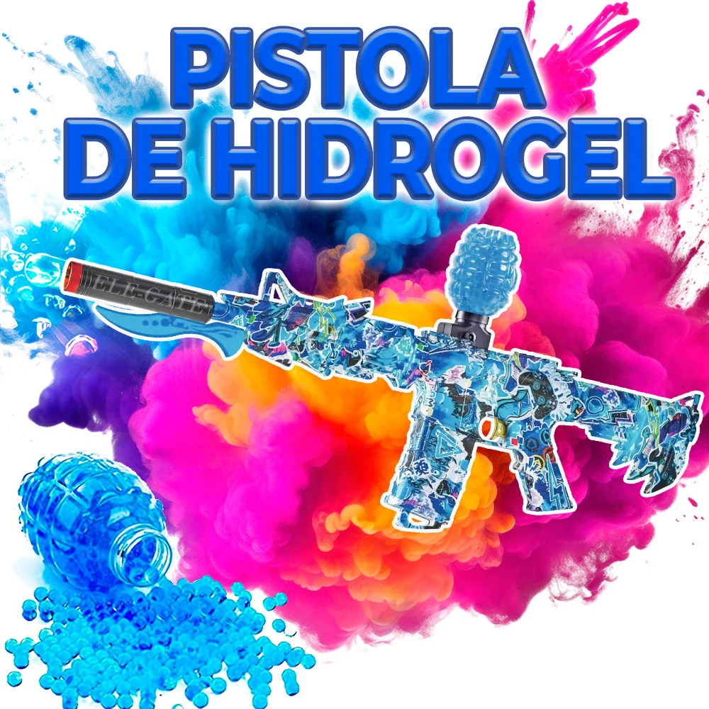 Pistola de hidrogel ele-gate recargable con gafas de protección y bolitas de hidrogel diseño de grafiti color azul, morado y verde / jug.g950-1