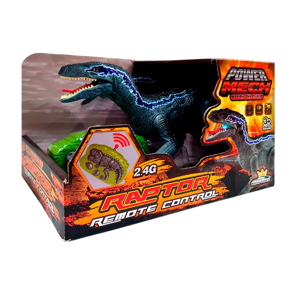 Dinosaurio velociraptor móvil a control remoto + luces y sonido / power mech