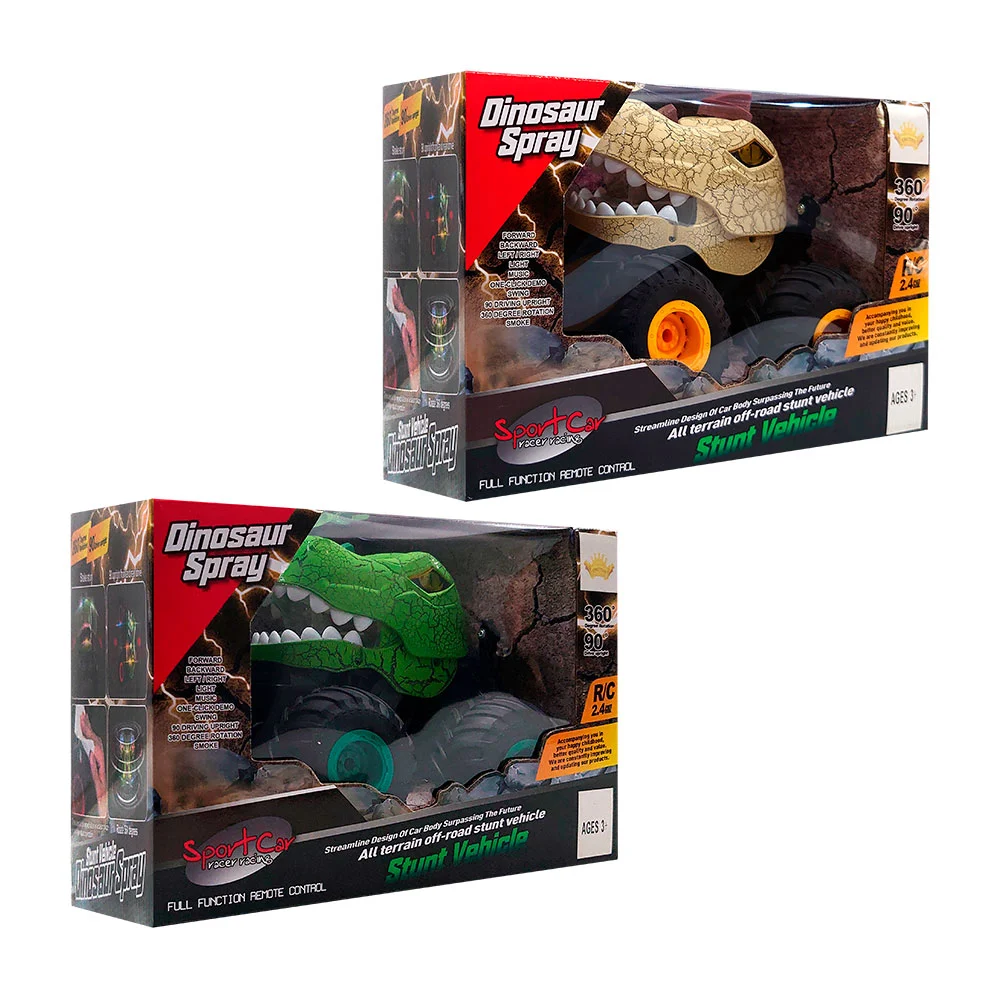 Carro monster truck con forma de dinosaurio a control remoto + lanzador de spray