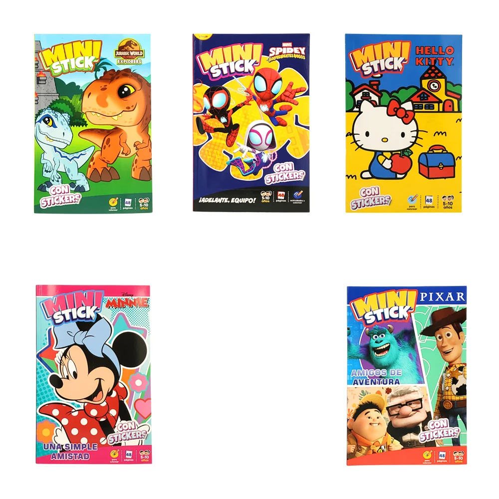Libro con 48 hojas para colorear + stickers, variedad de personaje