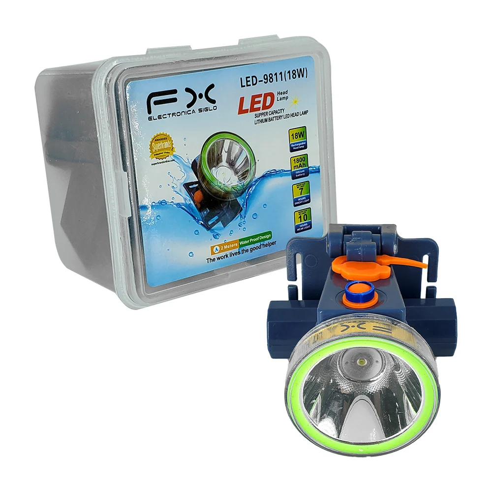 Lámpara led recargable de cabeza tipo minero 18w con correa ajustable y cargador / led-9811(18w)