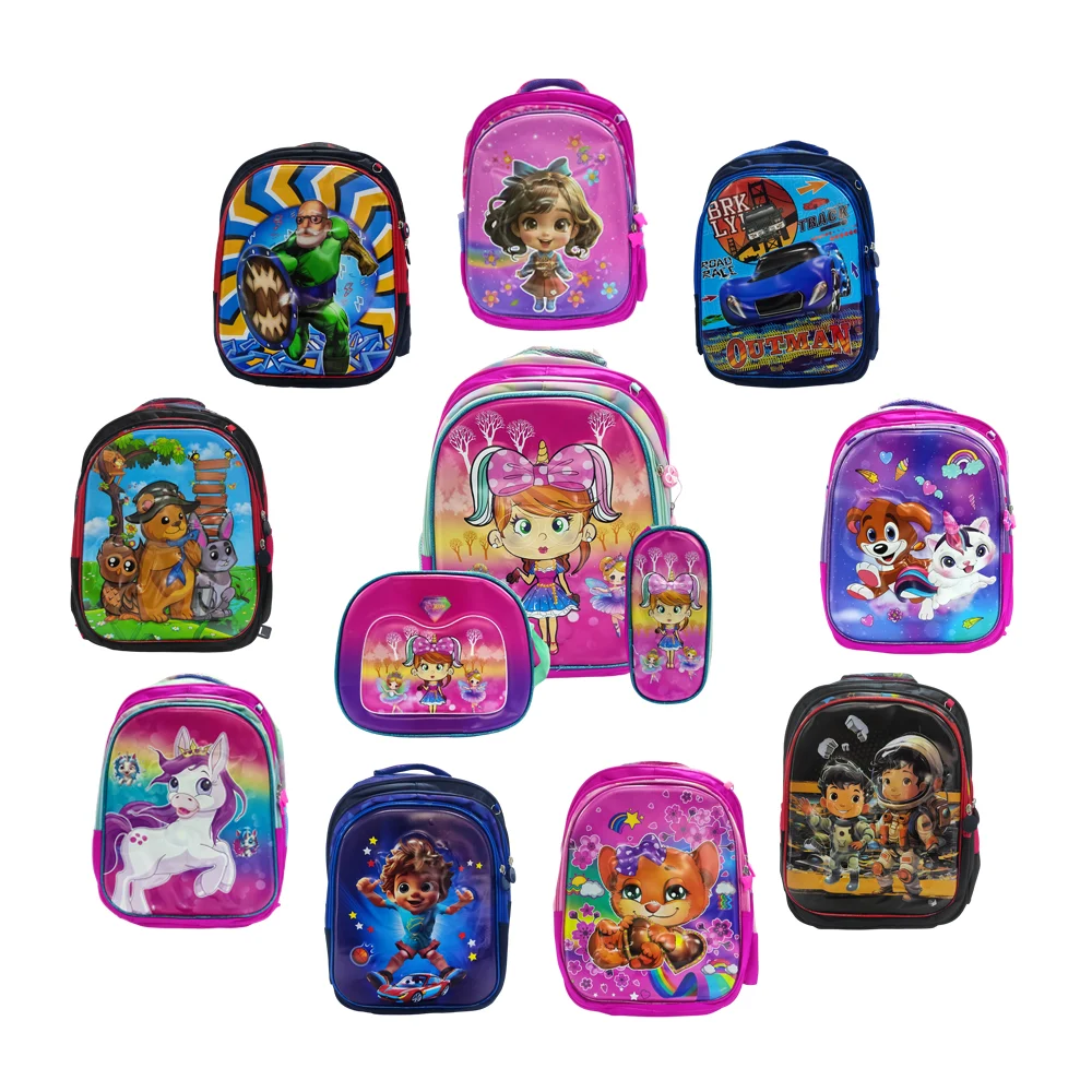 Mochila escolar, diseño sorpresa con temática infantil, relieve en 3D, lonchera térmica y lapicera, variedad de diseños / lml-9d-a / 0015