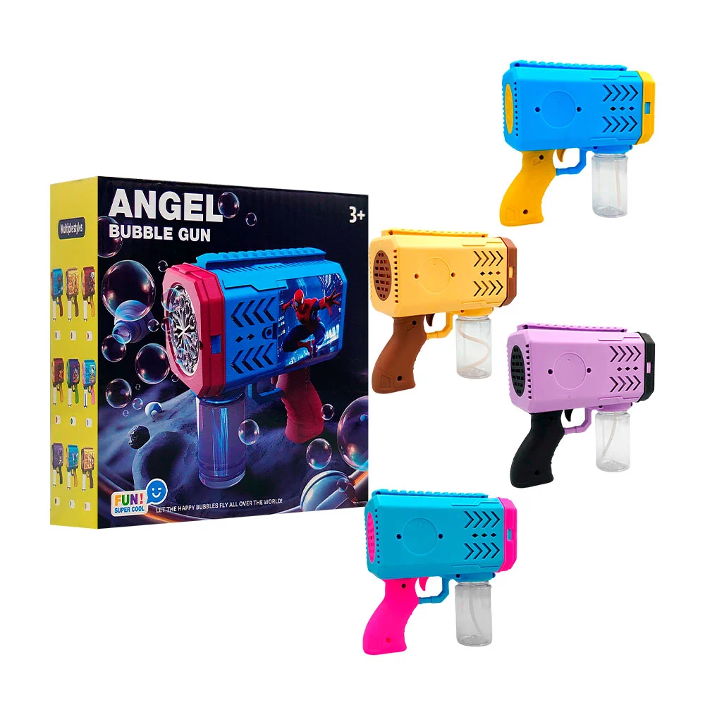 1pza Pistola de burbujas, plástica, con calcomanías de personajes animados