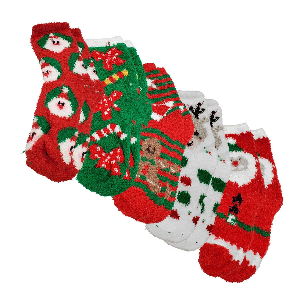 Paquete de 5 pares de calcetines afelpados con estampados navideños