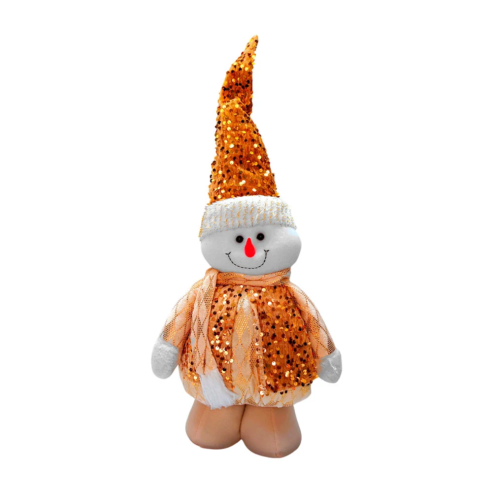 Adorno decorativo grande de muñeco de nieve afelpado en tono dorado / lxr-50085