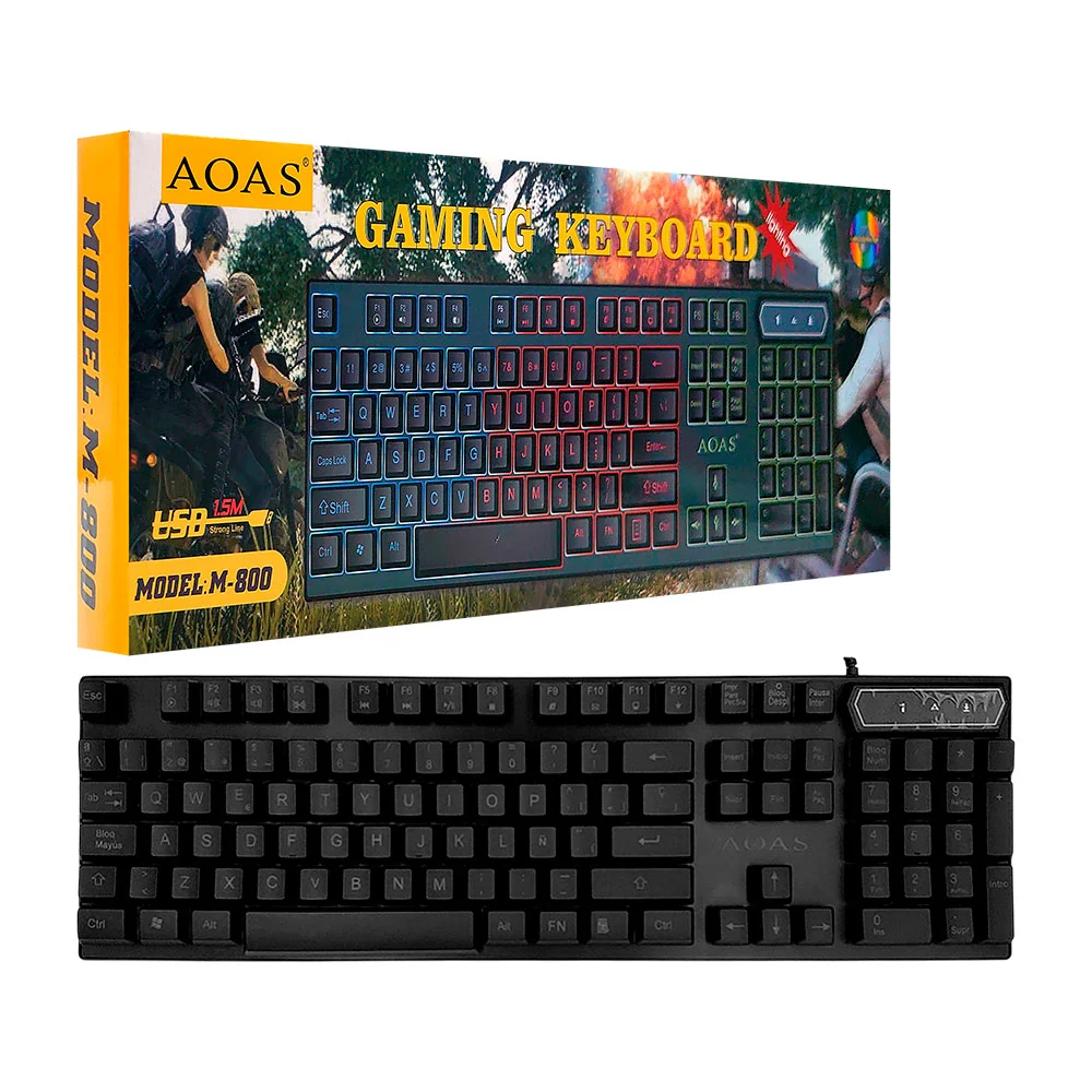 Teclado alámbrico gamer con luz rgb, me...
