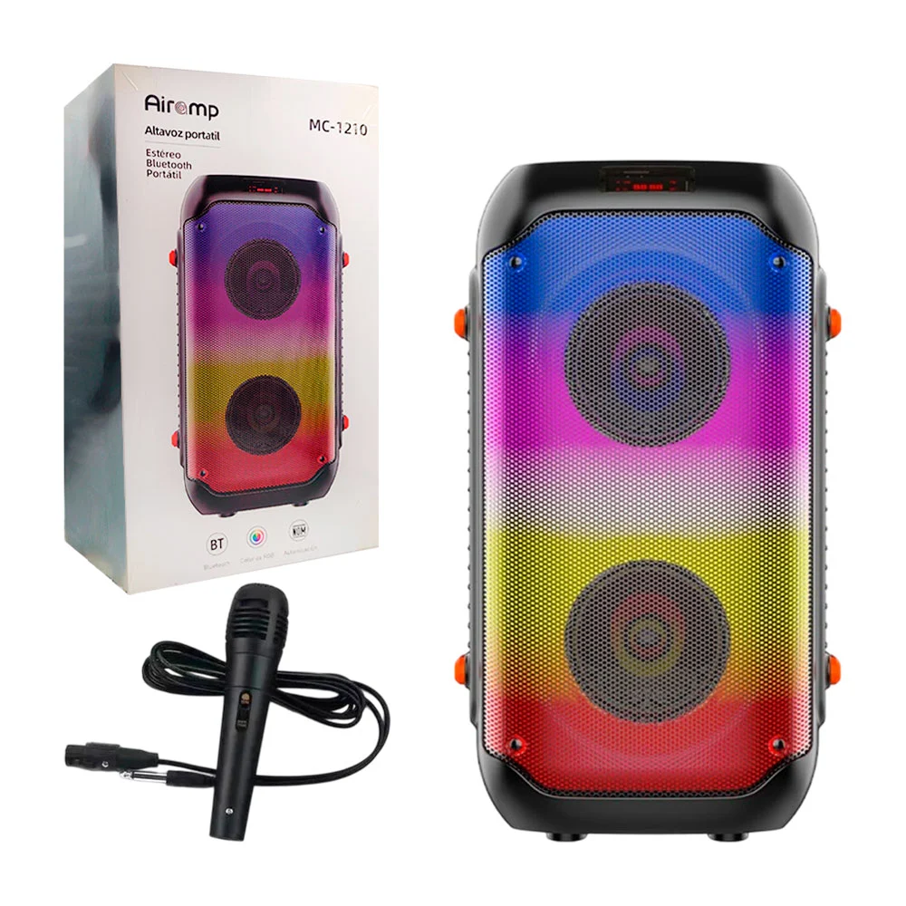 Bocina bluetooth multifuncional, luz rgb, portátil con accesorios 4inx2