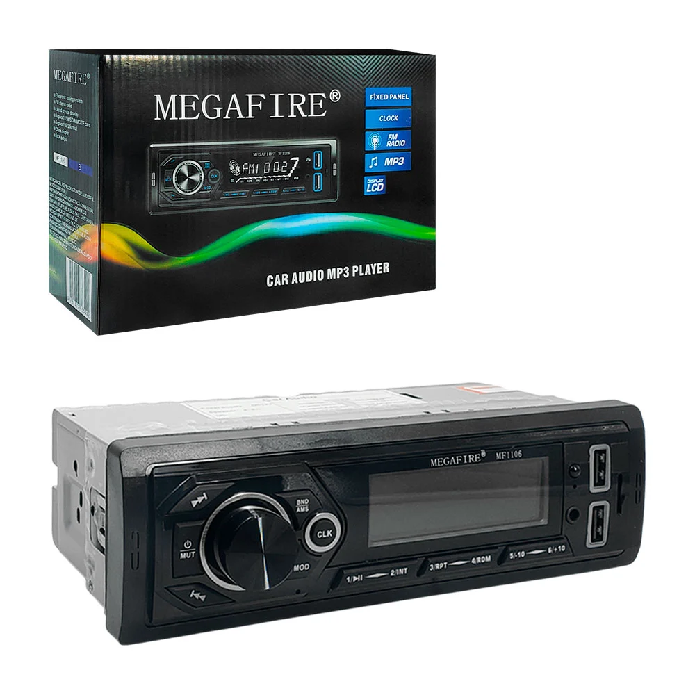 Autoestéreo megafire audio mp3, radio fm, pantalla lcd, múltiples conectores