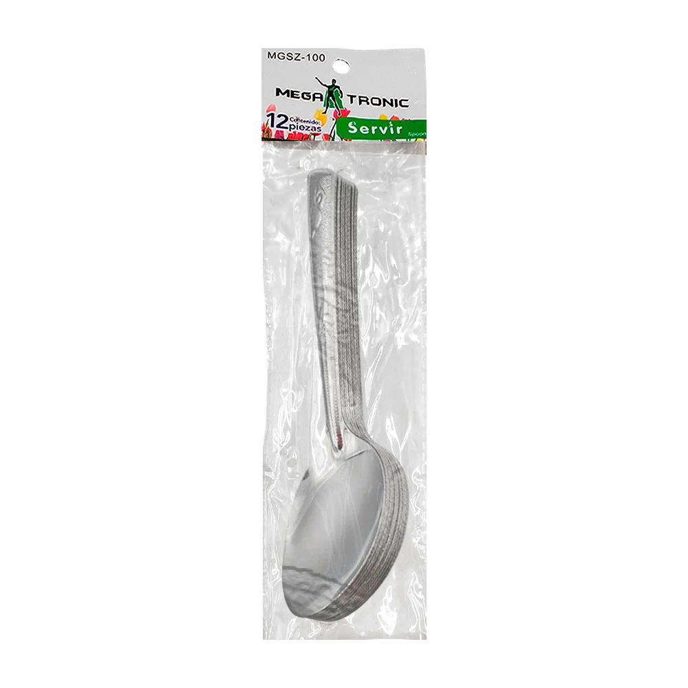 Paquete de 12 cucharas metálicas pequeñas con relieve decorativo en el mango
