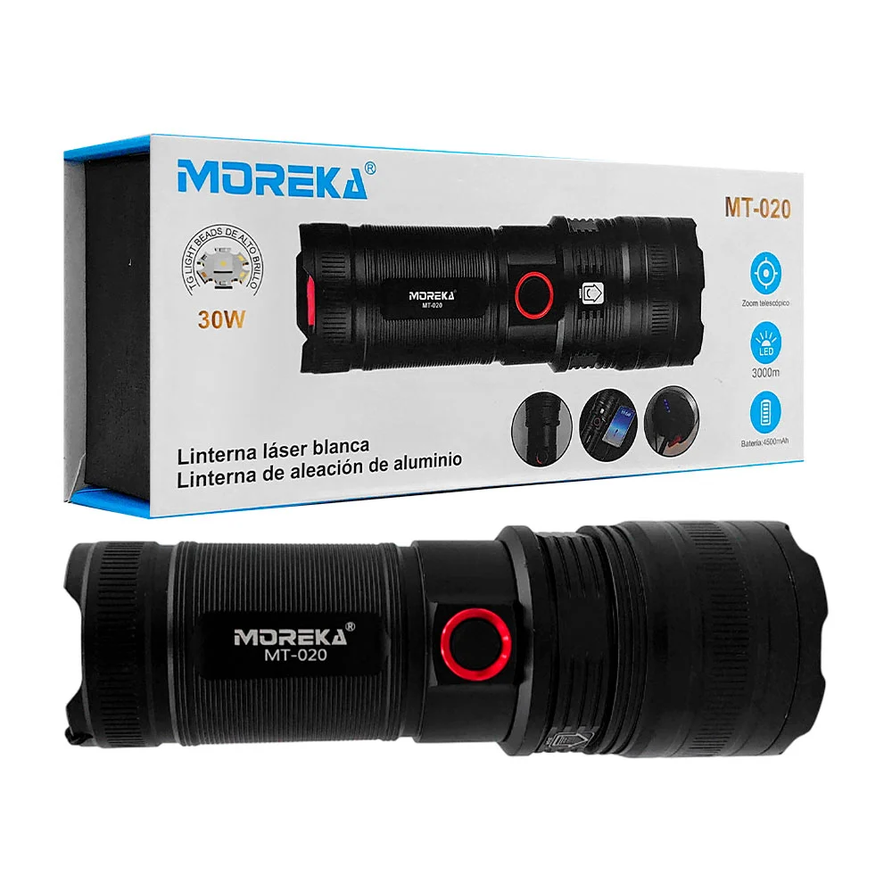 Linterna led con luz blanca, apertura variable y 6 modos de iluminación
