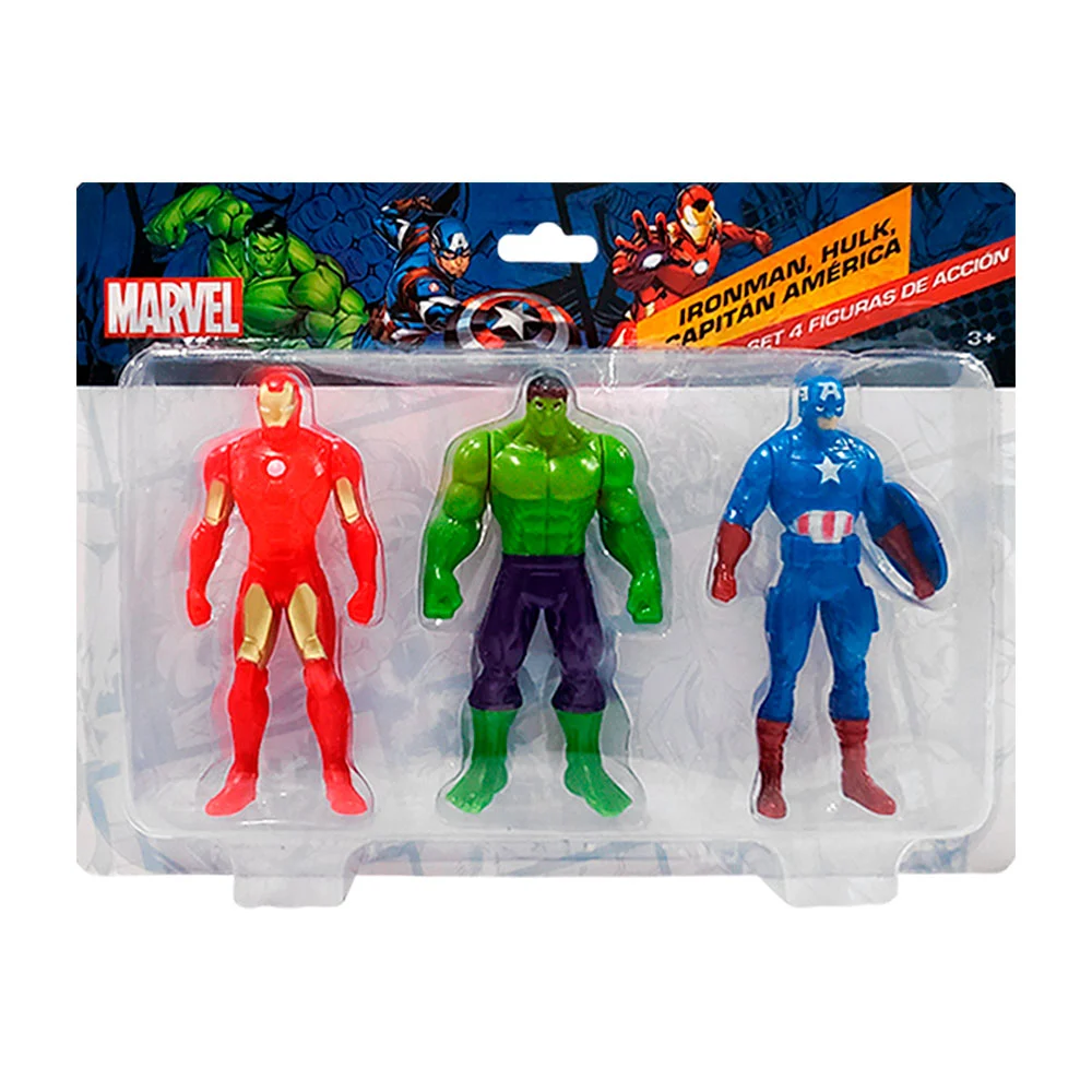 Blíster con 3 figuras pequeñas de acción personajes de marvel, variedad