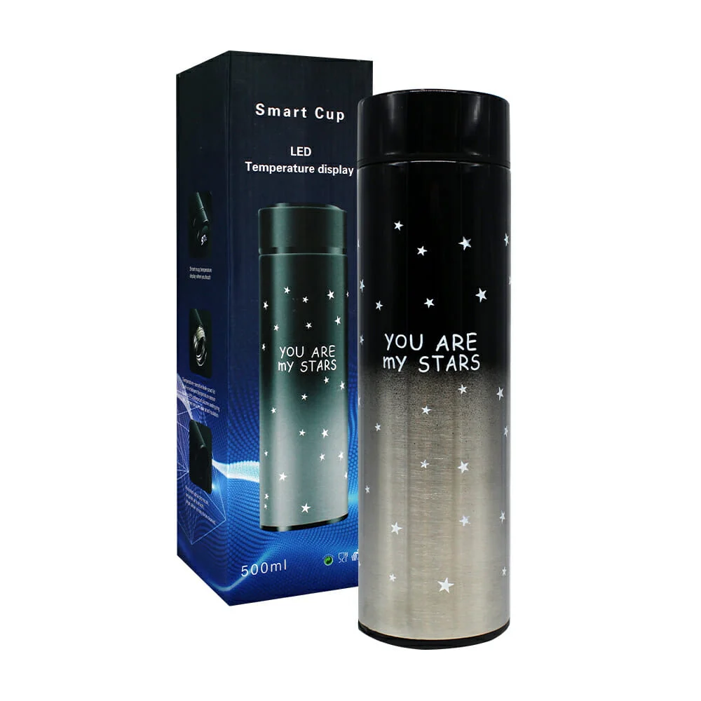 Termo bicolor de acero inoxidable con pantalla digital y diseño de estrellas 500ml, variedad de colores / you are my stars / jjyp103 / bwb-06 / bz-5102