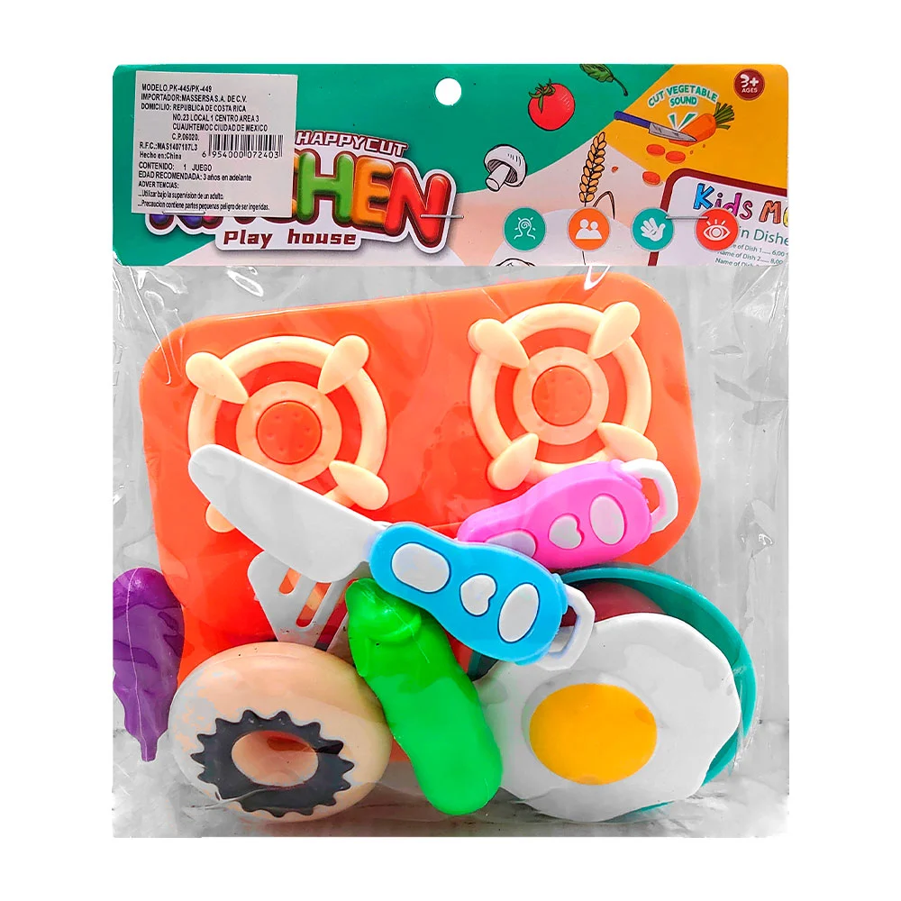 Set de juguete tipo comida con parrilla de plástico, variedad de accesorios