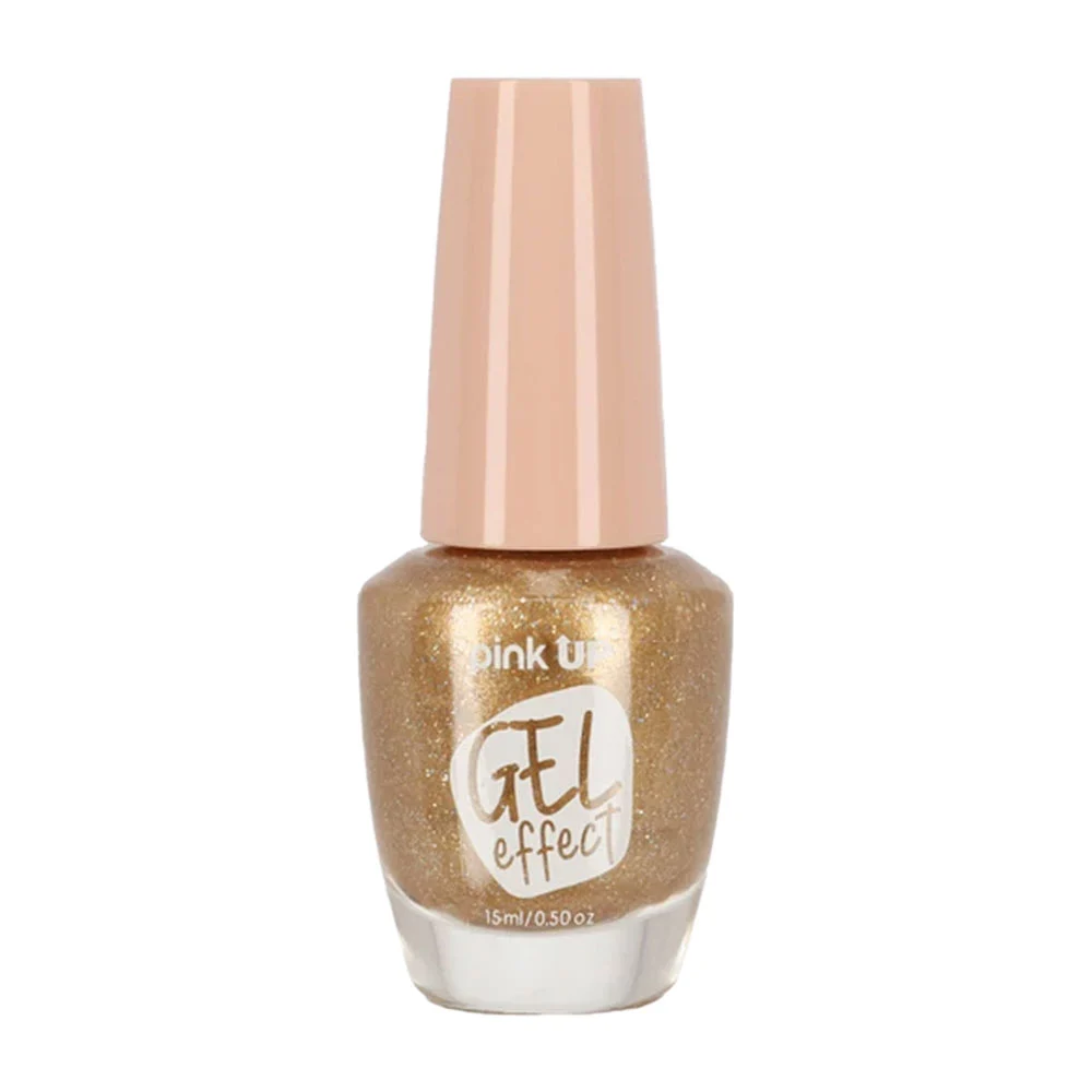 1pza Esmalte con efecto gel pink up para uñas en tono oro, 15ml / pkn39