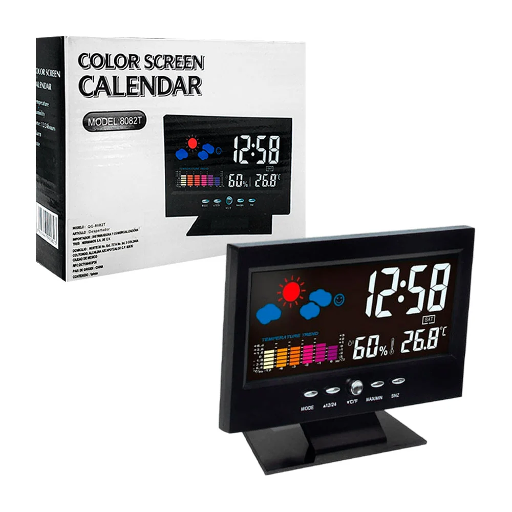 Reloj despertador digital con pantalla a color y calendario / qq-8082t