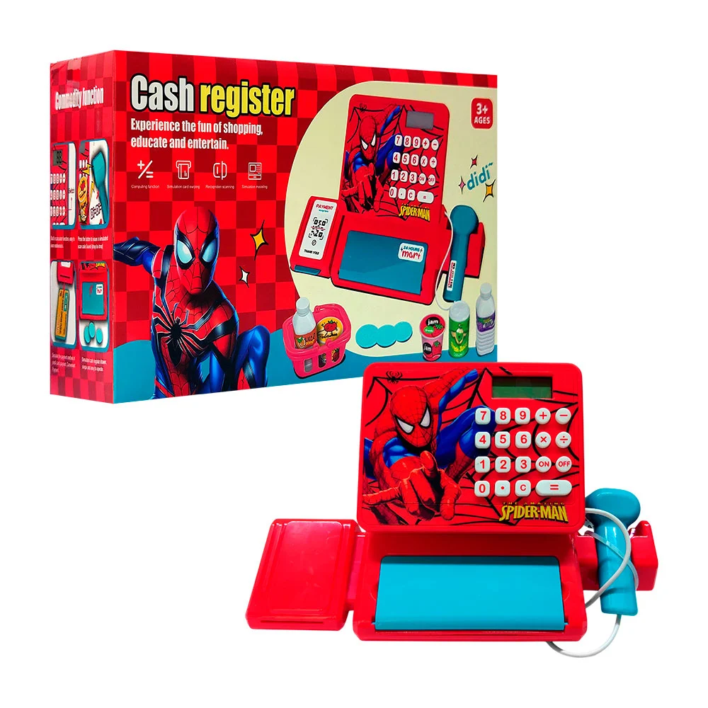 Mini caja registradora de juguete con accesorios, diseño de personaje animado