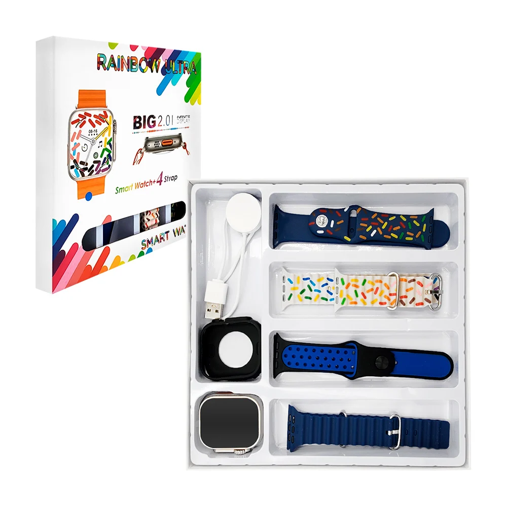 Reloj smart watch con 4 correas intercambiables de diferentes diseños, big 2.01 / rainbow ultra