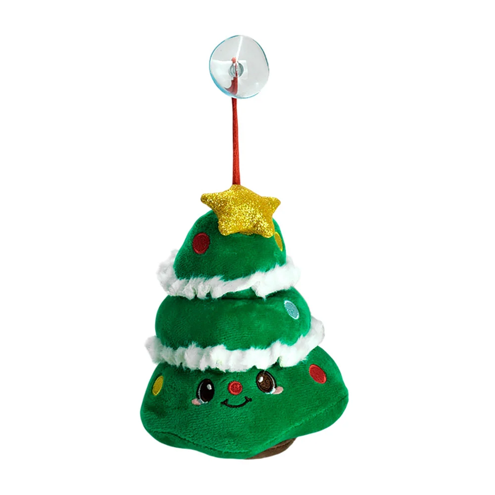 1pza Mini árbol de peluche con decoracion navideña 13cm aprox + ventosa