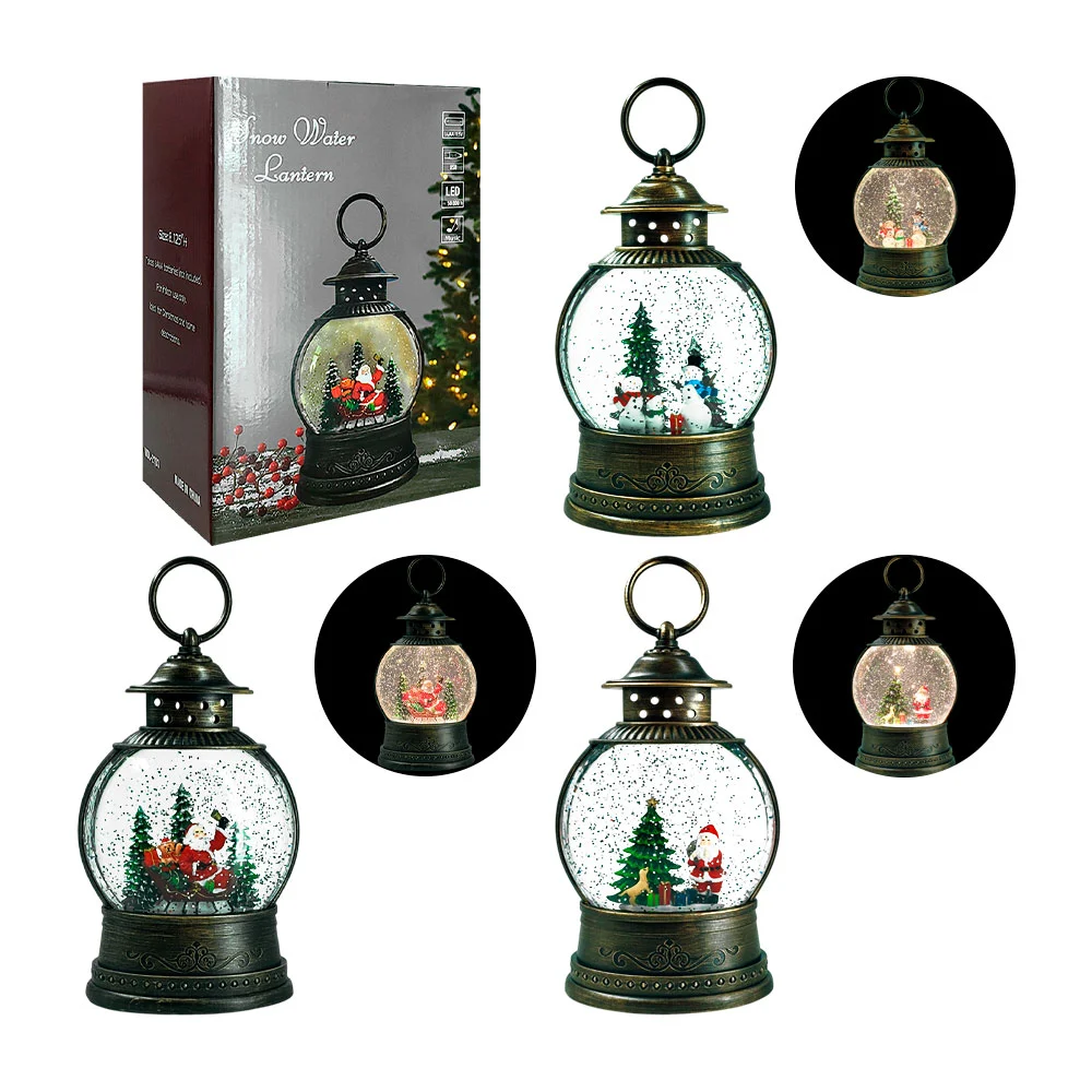 Adorno navideño musical vintage en forma de lámpara con figuras encapsuladas