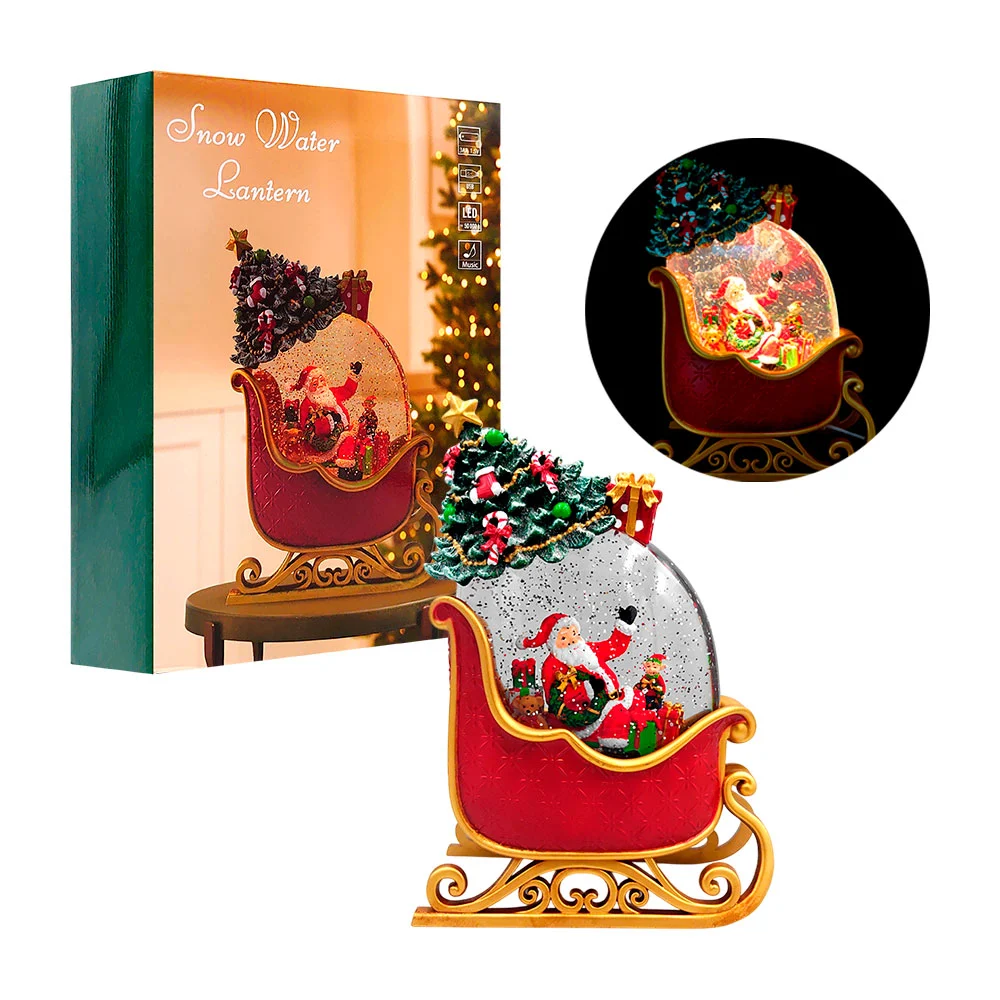 Adorno decorativo musical navideño en forma de trineo con figura encapsulada