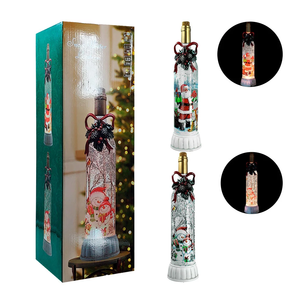 Adorno navideño musical en forma de botella con moño y muérdago, 37cm, variedad