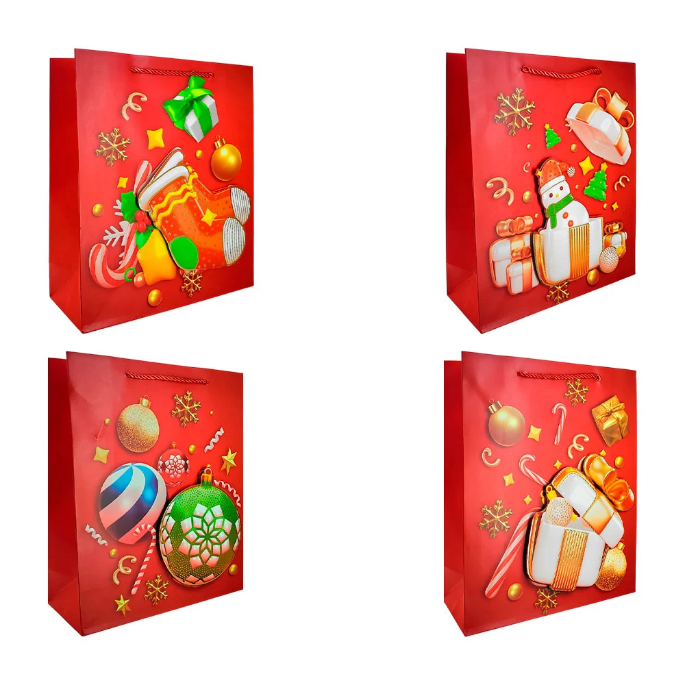 Bolsa navideña 26x10x32 cm con diseño 3d, detalles dorados, variedad de modelos