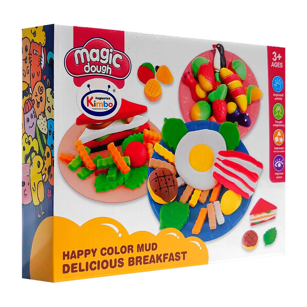Set magic dough con temática de desayunos con 5 masitas moldeables + accesorios