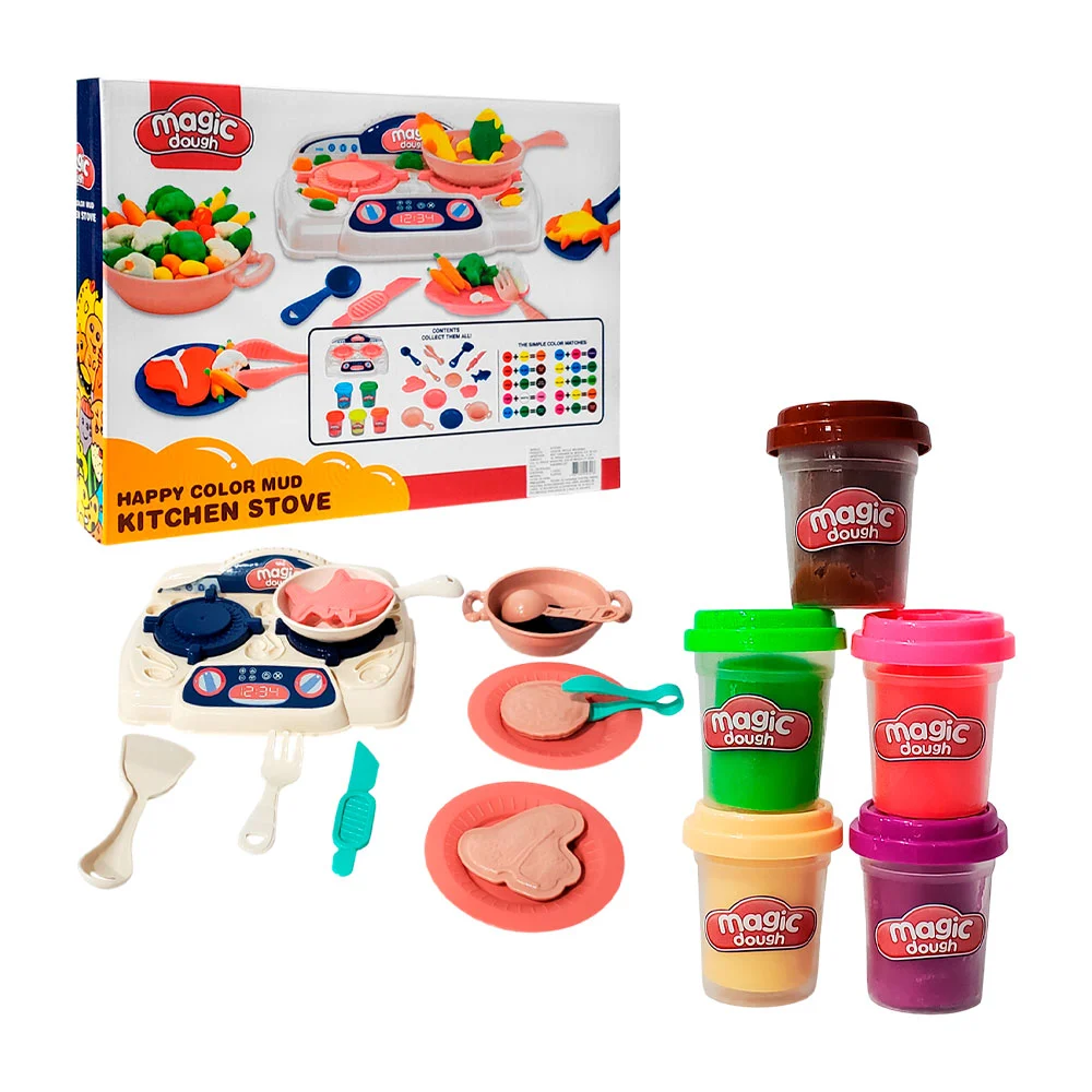 Set magic dough con temática de cocina y alimentos con 5 masitas moldeables