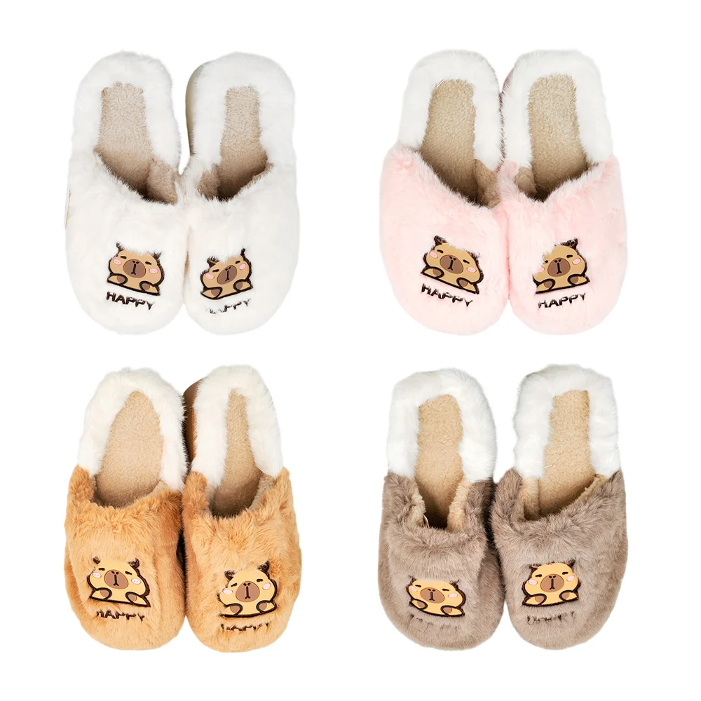 Pantuflas con suela alta afelpadas con figura de capibara, variedad / sjt-00294