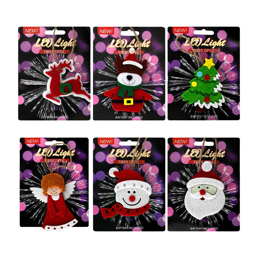 1pz adorno colgante navideño con luz led y figura de fieltro, variedad / st2