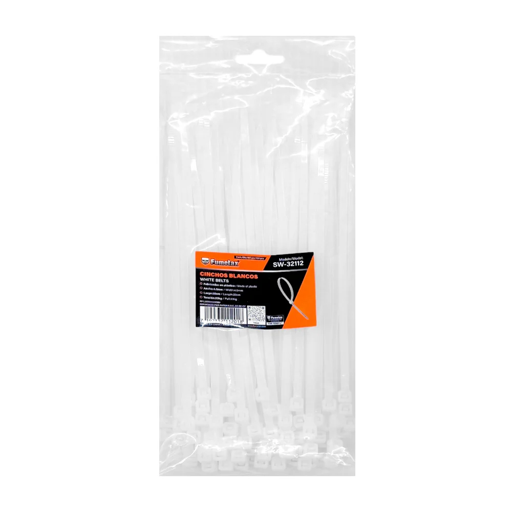 Paquete con 100 piezas de cinchos en color blanco fumetax con largo de 20cm / sw-32112