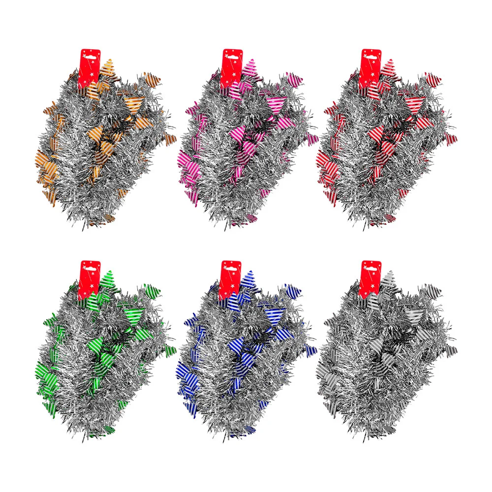 1pz tira de escarcha plateada con decoración de mini pinos con rayas, variedad